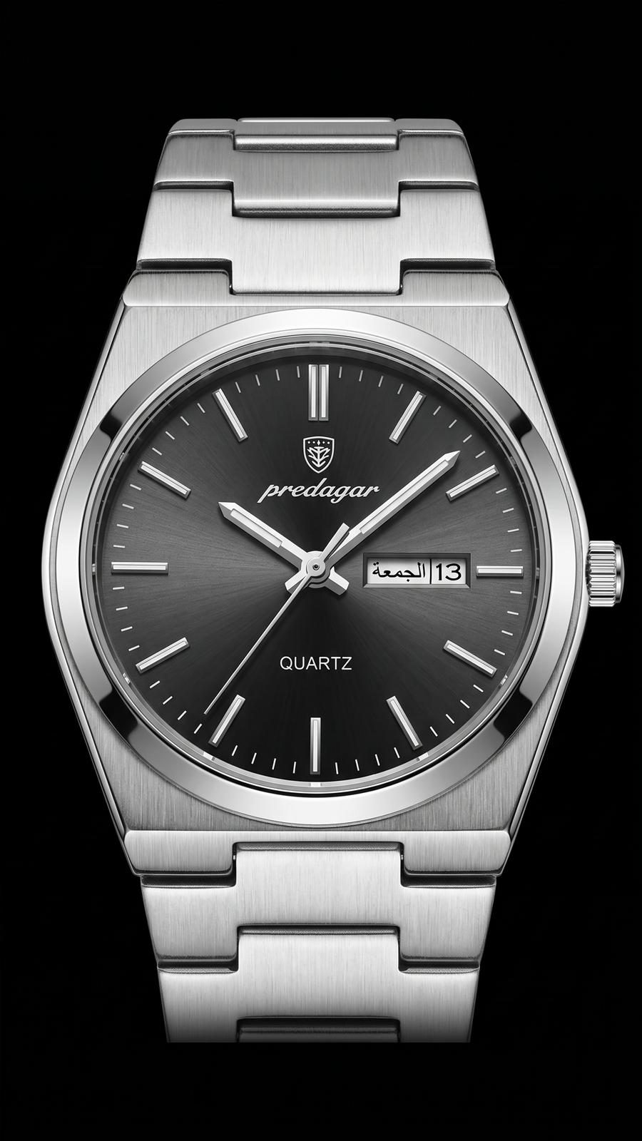 POEDAGAR 930 quartz( round black dial integrated stainless steel)