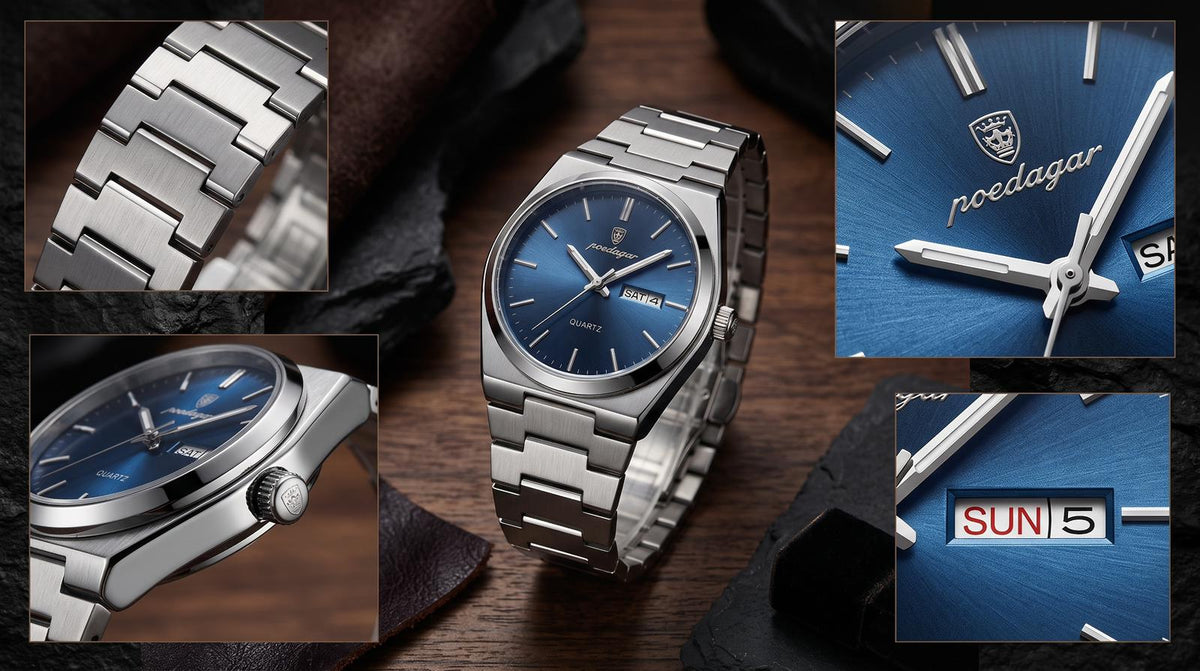 POEDAGAR 930 quartz( round blue dial integrated stainless steel)