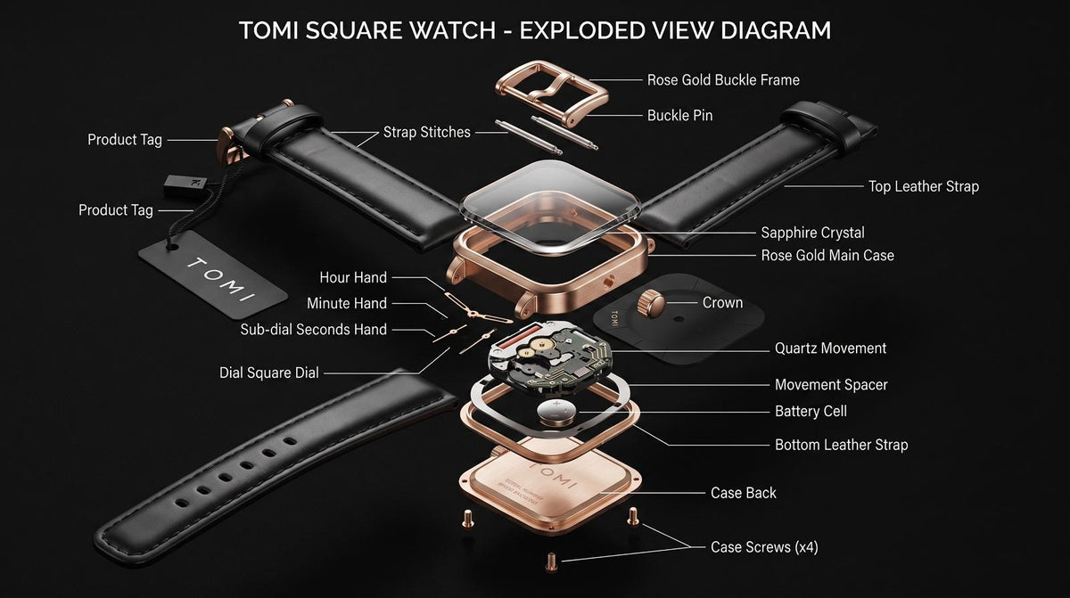 TOMI T093 (Black and Gold Square Dial)