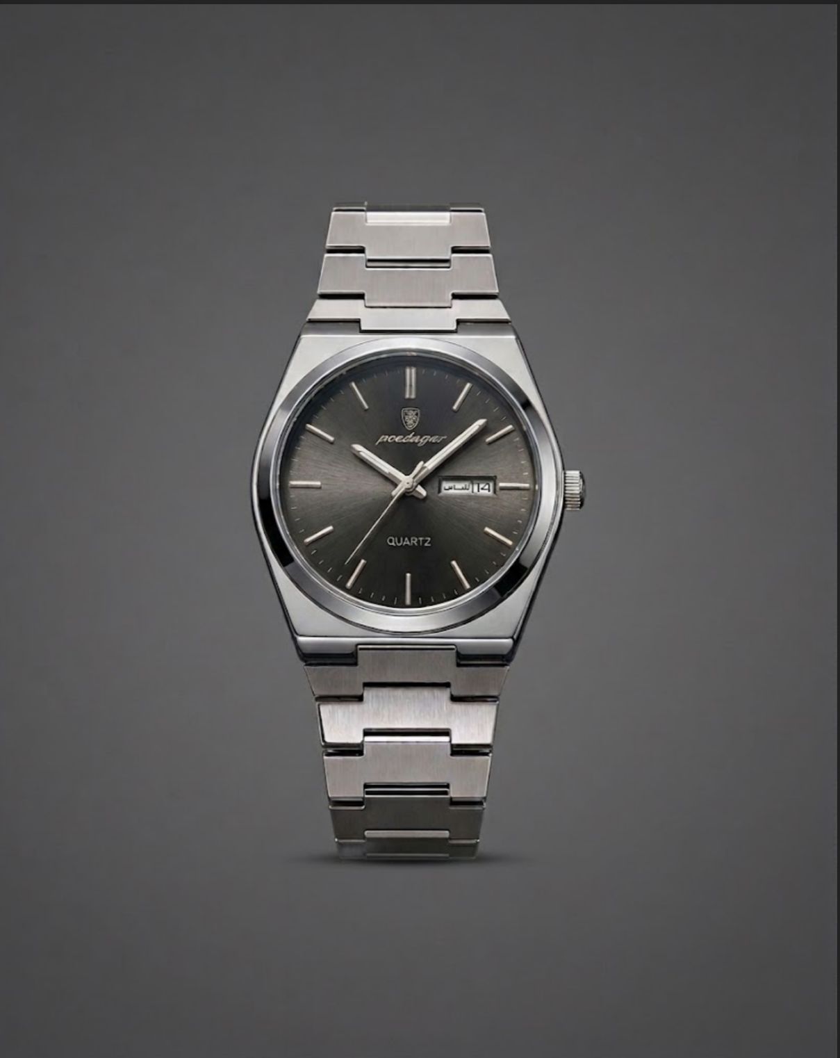 POEDAGAR 930 quartz( round black dial integrated stainless steel)