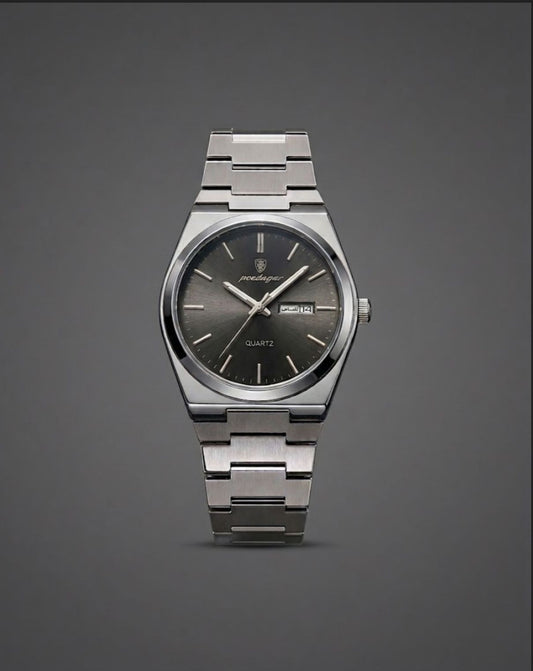 POEDAGAR 930 quartz( round black dial integrated stainless steel)